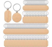 Akfldms Wooden Keychain Blanks 100 PCS Unfinished, for Engraving,Wood for Engraving Blanks Key Chain, DIY Wooden Key Ring Key Tag