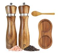 Akfldms Wooden Salt and Pepper Grinder Set Pepper Grinder Manual,Adjustable Coarseness,with Salt&Pepper Mill Tray,Spoon