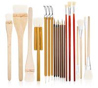 Akfldms Wool Ceramic Brush Set-20 Pack Pottery Glaze Brushes with Wood Handles, for Acrylic Painting, Watercolor Oil