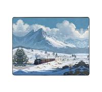 AKGFFDS Anti-slip floor mat carpet 63x48in Train under the snowy mountains Printing good water absorption suitable for kitchen, bathroom and living room
