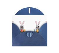 AKGFFDS Blue Holiday greeting check blank card and pearl beautiful blank note block The little animal looks for Easter eggs Printing