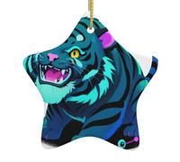 AKGFFDS Cyber Tiger Circuit Printing Christmas Ceramic Star Pendant Festive and Creative Decoration Easy to hang