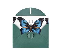 AKGFFDS Dark Green Holiday greeting check blank card and pearl beautiful blank note block blue butterfly Printing