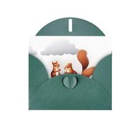 AKGFFDS Dark Green Holiday greeting check blank card and pearl beautiful blank note block Squirrels in the clouds Printing