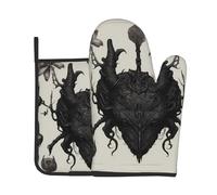 AKGFFDS Devil's Flower Printing Kitchen baking two-piece set of high-end heat-resistant gloves and insulation pads cooking set