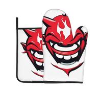 AKGFFDS Devil's Smile Printing Kitchen baking two-piece set of high-end heat-resistant gloves and insulation pads cooking set