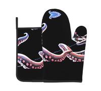 AKGFFDS Devil's tentacles Printing Kitchen baking two-piece set of high-end heat-resistant gloves and insulation pads cooking set