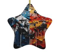 AKGFFDS Different Graffiti Printing Christmas Ceramic Star Pendant Festive and Creative Decoration Easy to hang