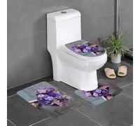 AKGFFDS Flannel anti-slip floor mat three-piece set 24x16in Bright purple bouquet Printing thick and comfortable for bathroom, kitchen and toilet