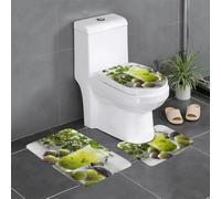 AKGFFDS Flannel anti-slip floor mat three-piece set 24x16in Refreshing green plum drink Printing thick and comfortable for bathroom, kitchen and toilet