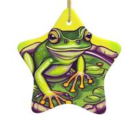 AKGFFDS Frog in a pond Printing Christmas Ceramic Star Pendant Festive and Creative Decoration Easy to hang