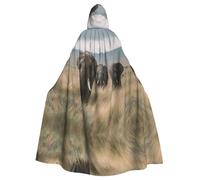 AKGFFDS Halloween adult hooded cape African Elephants in the Grasslands Printing comfortable and soft with large brim suitable for dances parties and gatheringss