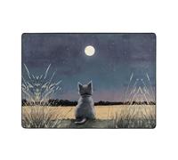 AKGFFDS Kitten looking at the moon Printing Carpet 80x58 in Area Rug for Living Room, Office, Coffee Table, Bed, Balcony - Soft, Fluffy, Water Absorbent, Durable
