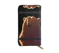 AKGFFDS Leather Long Clutch Wallet Brown Bear with Head Raised Printing Comfortable and Lightweight Zipper Closure for Storing Coins and Credit Cards.