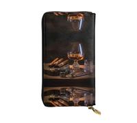 AKGFFDS Leather Long Clutch Wallet Cigar and Whiskey Printing Comfortable and Lightweight Zipper Closure for Storing Coins and Credit Cards.