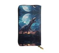 AKGFFDS Leather Long Clutch Wallet Little Dinosaur Next to The Moon Printing Comfortable and Lightweight Zipper Closure for Storing Coins and Credit Cards.