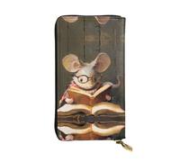 AKGFFDS Leather Long Clutch Wallet Little Mouse Reading a Book Printing Comfortable and Lightweight Zipper Closure for Storing Coins and Credit Cards.