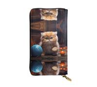 AKGFFDS Leather Long Clutch Wallet Lively Persian Cat Printing Comfortable and Lightweight Zipper Closure for Storing Coins and Credit Cards.