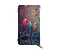AKGFFDS Leather Long Clutch Wallet Parrots in The Rainforest Printing Comfortable and Lightweight Zipper Closure for Storing Coins and Credit Cards.