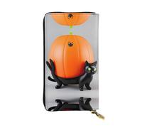 AKGFFDS Leather Long Clutch Wallet Pumpkin on Cat's Back Printing Comfortable and Lightweight Zipper Closure for Storing Coins and Credit Cards.