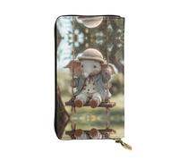 AKGFFDS Leather Long Clutch Wallet The Little Elephant on The Swing Printing Comfortable and Lightweight Zipper Closure for Storing Coins and Credit Cards.