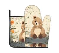 AKGFFDS Lost Bear Printing Kitchen baking two-piece set of high-end heat-resistant gloves and insulation pads cooking set