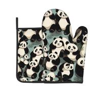 AKGFFDS Lying giant pandas Printing Kitchen baking two-piece set of high-end heat-resistant gloves and insulation pads cooking set