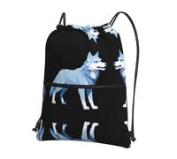 AKGFFDS Men's and women's Data Breach Wolf Printing drawstring backpacks, sports and fitness outdoor bags, waterproof and durable