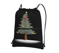 AKGFFDS Men's and women's Five-pointed Christmas tree Printing drawstring backpacks, sports and fitness outdoor bags, waterproof and durable