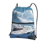 AKGFFDS Men's and women's Train under the snowy mountains Printing drawstring backpacks, sports and fitness outdoor bags, waterproof and durable