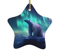 AKGFFDS Northern Lights Polar Bear Printing Christmas Ceramic Star Pendant Festive and Creative Decoration Easy to hang