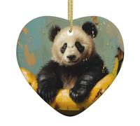 AKGFFDS Panda on a banana Printing Christmas Ceramic Love Pendant with gold wire rope for easy hanging Decoration