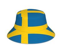 AKGFFDS Reflective Double-Sided Bucket hat Swedish Flag Printing Foldable for Beach, Camping Black