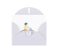 AKGFFDS White Holiday greeting check blank card and pearl beautiful blank note block Little boy learning to bike Printing