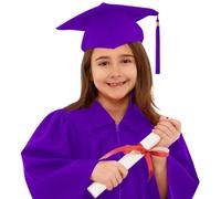 Akgukrseh 2026 Graduation Gown And Tassel Cap With Shawl Set Kids Modern Style Costume 2-8 Years Unisex Boys Girls Primary School 4 Pcs Dress Up Props Gifts For Him Children's Caps (Purple,7-8 Years)