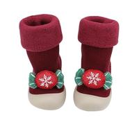 Akgukrseh Baby Boys Girls First Walking Shoes Infant Trainers Cute Cartoon Animal Pattern Sock Plush Faux Fur Reindeer Red Christmas Santa Booties Boots Slippers Boy Slipper (Red #1,3.5)