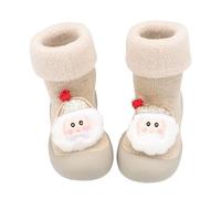 Akgukrseh Baby First Walker Shoes Boys Girls Infant Toddlers Trainers Anti-Slip Sneakers Cute Walking Festive Red Reindeer Santa Christmas 1St Xmas Booties Boy Non Slip Sock (a #Beige,4.5)