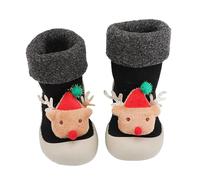 Akgukrseh Baby First Walker Shoes Boys Girls Infant Trainers Indoor Slippers Toddler Shoe Socks Festive Red Reindeer Santa Christmas 1St Xmas Booties Walking Slipper Sock (A #Black,3.5)