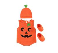 Akgukrseh Baby Girl Boy Halloween Costume Pumpkin Outfits for Infant Boys Jumpsuit Toddlers Costumes Winter Clothes Romper with Hat Shoes Girls 3 6 9 12 18 24 Months Toddler (Orange,3-6 Months)