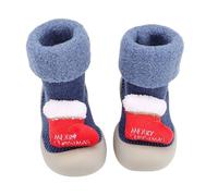 Akgukrseh Baby Sock Shoe Boys Girls Walkers with Anti-Slip Rubber Sole Little Kids First Walking Shoes Festive 1St Christmas Xmas Red Green Elf Boot 3.5 Slipper Socks Grips (1#Blue,3.5)