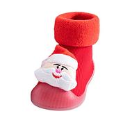 Akgukrseh Baby Sock Shoes Boys Girls Walkers Non Slip Cotton Blend Flying Woven Fabric Mesh Winter Warm Festive 1St First Christmas Xmas Red Green Elf Boot Walking Size 4.5 (Red #a,8)
