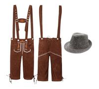 Akgukrseh Bavarianland Oktoberfest Mens Lederhosen,Role Play Bavarian Austrian Lederhosen Beer Jumpsuit Dress Costume - Festival Stag Fancy For Carnival Halloween Party Hat (Grey,3XL)