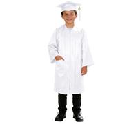 Akgukrseh Children's Graduation Bachelor Gown Cap Set with 2026 Tassel and for Kids Kindergarten 3-12 Years Boys Girls Shiny Nursery Outfit Breathable Fancy Dress 2-13 Years (White,8-9 Years)
