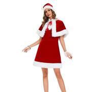 Akgukrseh Christmas Costume for Women Elf Santa Outfit Mrs Claus Dress Red Green Christmas Dresses Miss Santa Helper Costume for Xmas Fancy Dress Party Cosplay