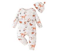 Akgukrseh Christmas Outfits For Baby Boys Printed Romper The Night Before Kids Costume Solid Zipper Long Sleeve Jumpsuit Fleece Bodysuit My First Boy Outfit Hat Headband (Beige,3-6 Months)