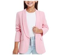 Akgukrseh Girls Blazer Jacket Size 3-14 Years Open Front Long Sleeve Blazers for Kids Top Jackets Party Outfits Childrens Black Casual School Formal Festival Prom (001# Pink,13-14 Years)