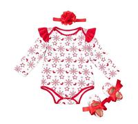 Akgukrseh Girls Christmas Outfit Baby Romper Knitting Patterns Double Knit Funny Costume First Jumpsuit Peter Pan Collar Bodysuit Boys Infant Clothes For Day Out Kids (Red,6-9 Months)