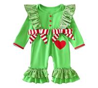 Akgukrseh Girls Christmas Outfits Baby Boys Romper Jack From Night Before Kids Costume Jumpsuit 3-6 Months White Collared Bodysuit My First Girl Outfit Xmas Party Hats (Green,6-12 Months)