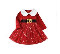 Akgukrseh Girls Christmas Red Dress Toddler,Christmas Tree Costume Kids Baby Outfits Long Sleeve Princess Plush Trim Velvet Xmas Party Short Maxi Hats Baby+Clothing Gift (Red,3-4 Years)