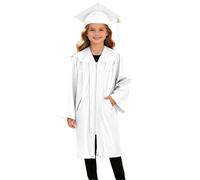 Akgukrseh Graduation Cap And Gown Set For Kids 2 Pcs Child Size Hat Tassel Unisex Kindergarten Fancy Dress Bachelor Robe Boys Girls Primary School 2Pcs Traditional 2-12 Years (White,10-12 Years)